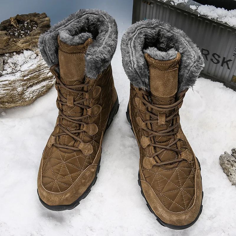  New Brand Super Warm Men's Winter Leather Men Waterproof Rubber Snow Boots Military Combat Boots Me