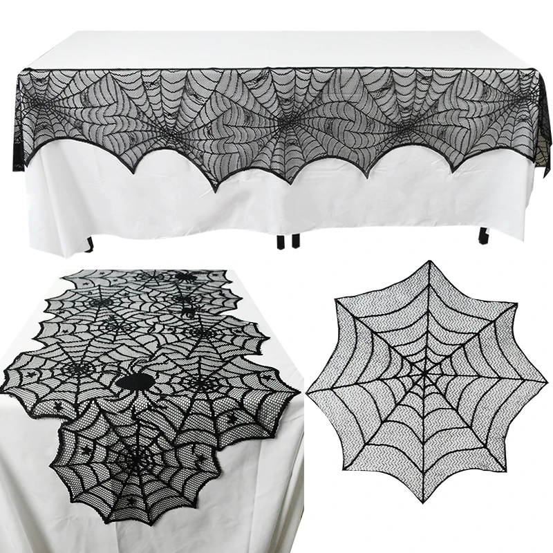 1pc Black Lace Tablecloth Halloween Spider Web Table Runner Spiderweb Fireplace Mantle Table Cover Mat For Halloween Party Decor Tablecloths Aliexpress