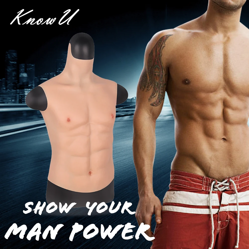 

KnowU Fake Chest Muscle Belly Macho Soft Silicone Man Artificial Simulation Muscles High Collar Version Cosplay crossdress