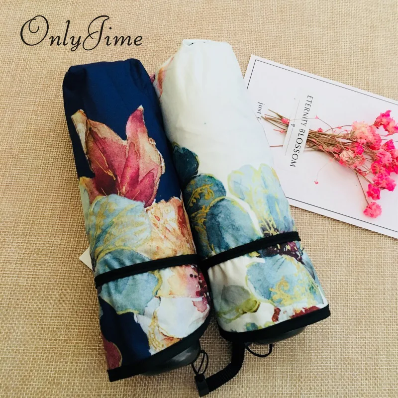 Only Jime Flowers Five Folding Sun Umbrella Female Ultra Light Compact Mini Pocket Portable Folding Sunscreen Anti-UV Umbrella