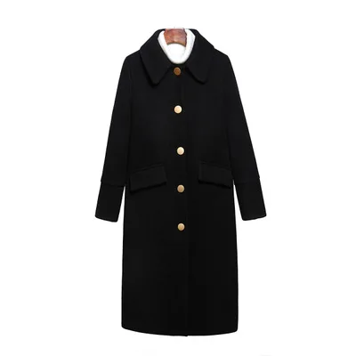 Зимние женские пальто осень и зима черный большой размер пальто британский стиль ретро длинная секция утолщение шерстяное пальто для женщин - Цвет: Черный