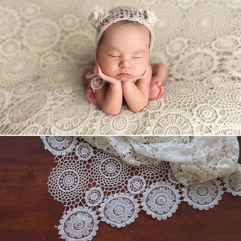 Newborn Baby Toddler Photography Prop Hollow Lace Blanket Basket Filler Backdrop B36E