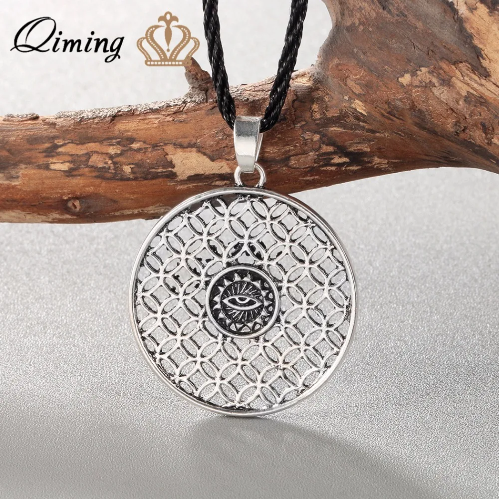 Flower Of Life Evil Eyes Necklace For Women Men All Seeing Viking Signet Engraving Sacred Ancient Pagan Jewelry | Украшения и