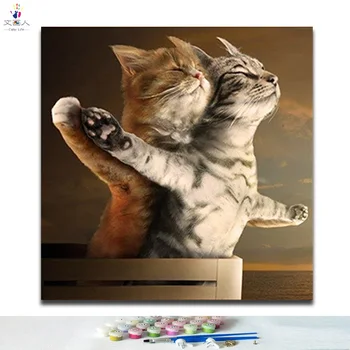 

Diy Coloring by numbers Cute cat Digital painting by numbers Cartoon animal Titanic cat Romantic love picture paint by numbers