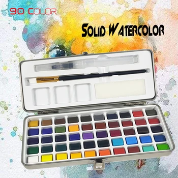 

50/72/90 Colors Solid Watercolor Paint Set Portable Metal Box Watercolor Paint For Beginners Painting