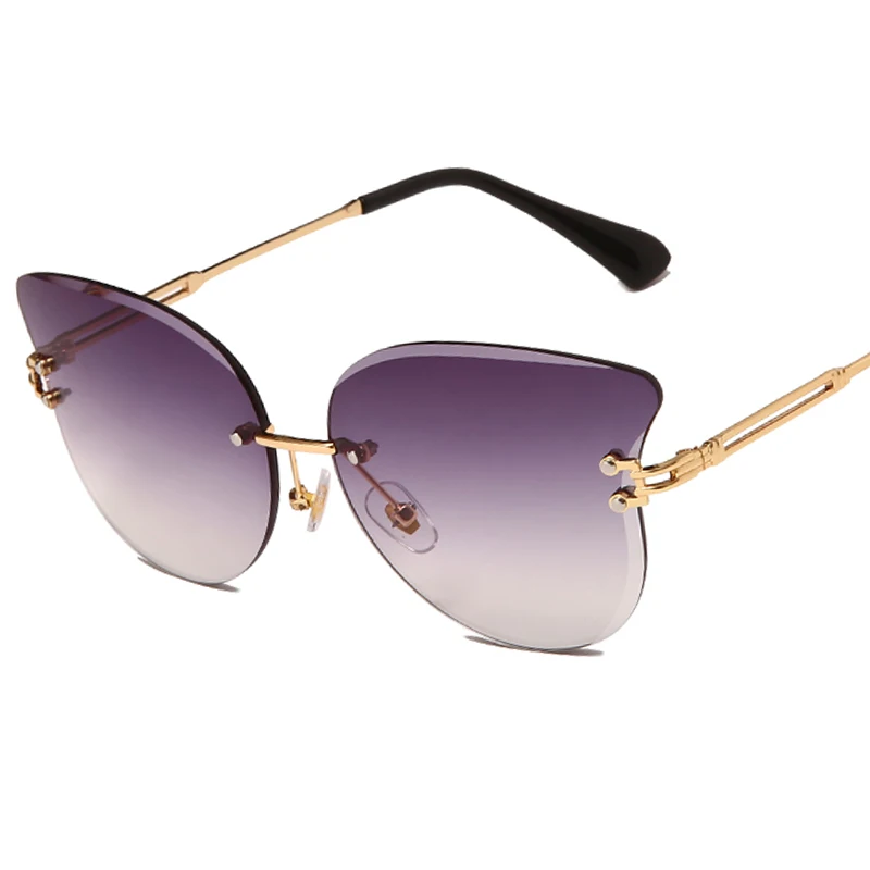 

2023 New Rimless Cat Eye Sunglasses Women Vintage Gradient Tea Glasses Driving Vacation Goggle Oculos De Sol Mujer