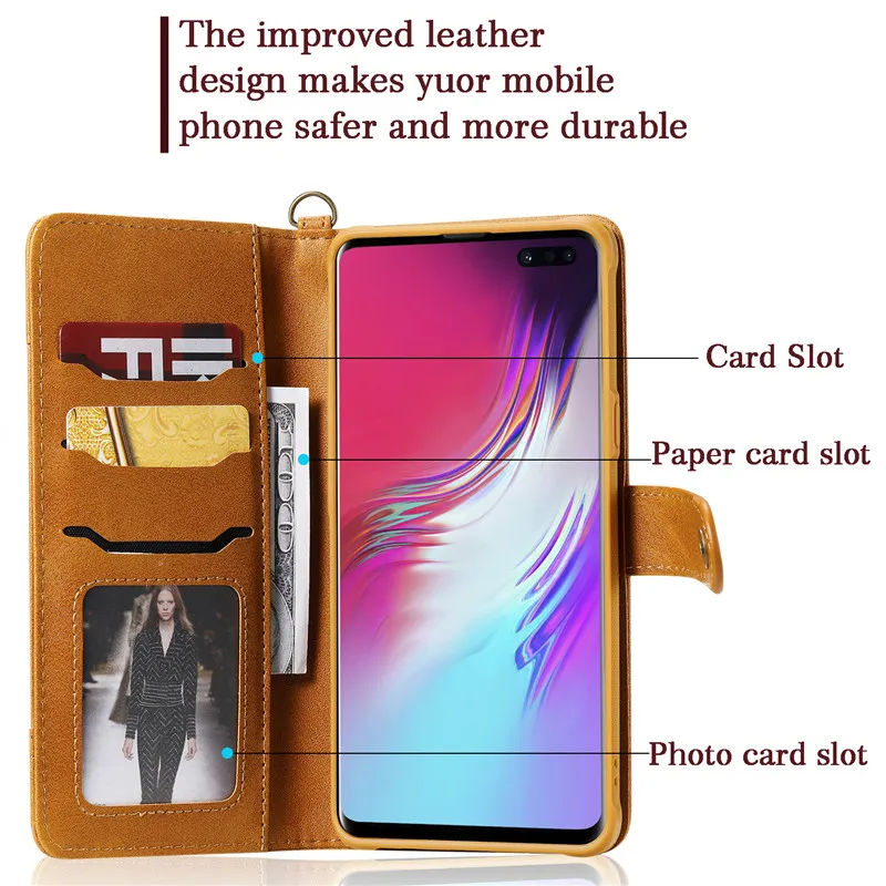 Противоударный кожаный флип-чехол для samsung Galaxy S10 5G S9 S8 Note 10 8 9 Plus S10e съемный магнитный чехол-кошелек с отделениями для карт