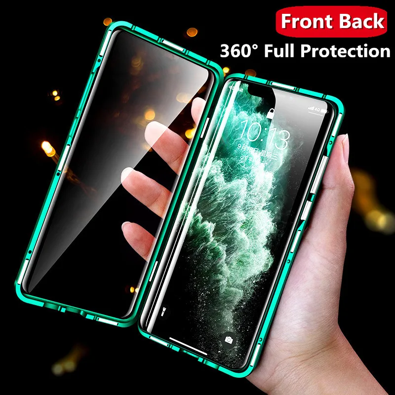 Роскошные Металлические Магнитные Передние и задние чехлы из закаленного стекла