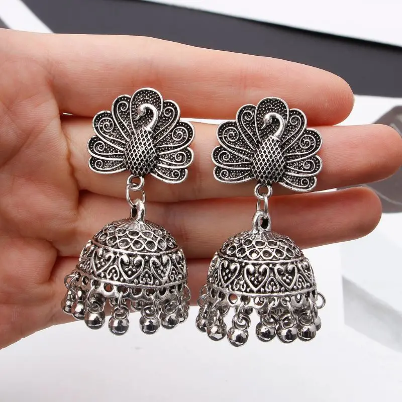 Бохо Винтаж Павлин Jhumka индийский этнический Болливуд Цыганский родовой висячие