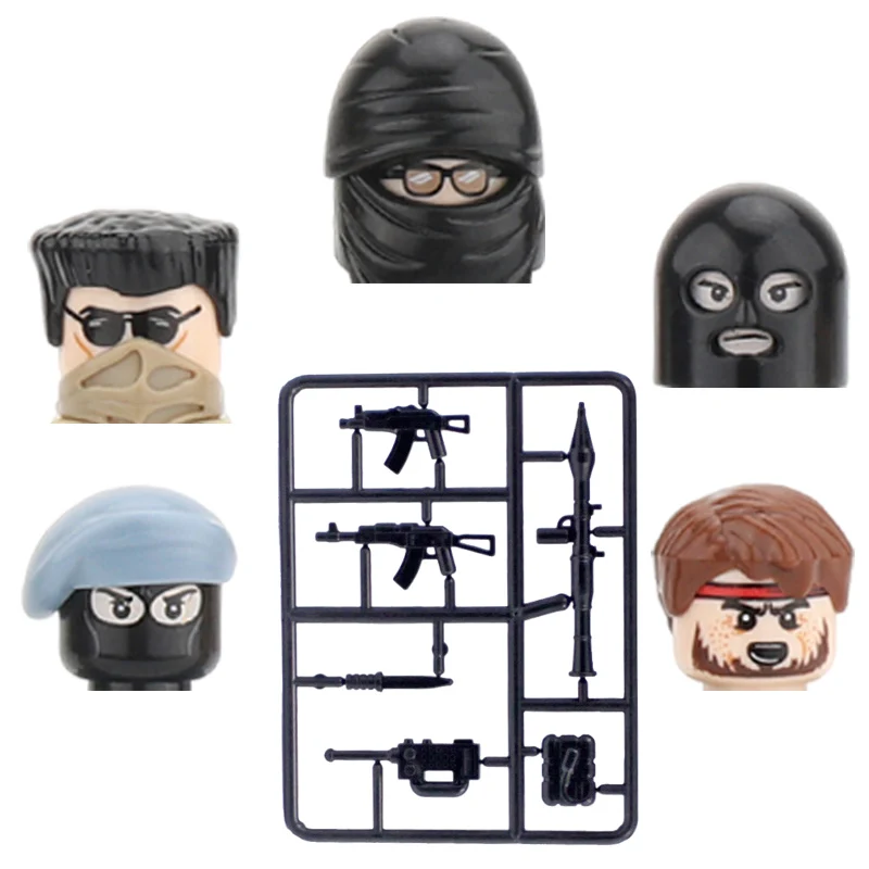 

Modern Military Soldier Figures Weapon Accessories Building Block Villain Gangster Scarf Mask Helmet Guns Parts Bricks Toys