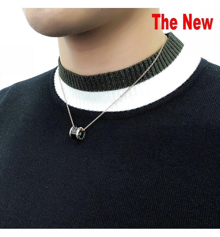Осенний мужской свитер pull homme Модный повседневный теплый однотонный облегающий мужской вязаный пуловер с круглым вырезом белого и черного цвета