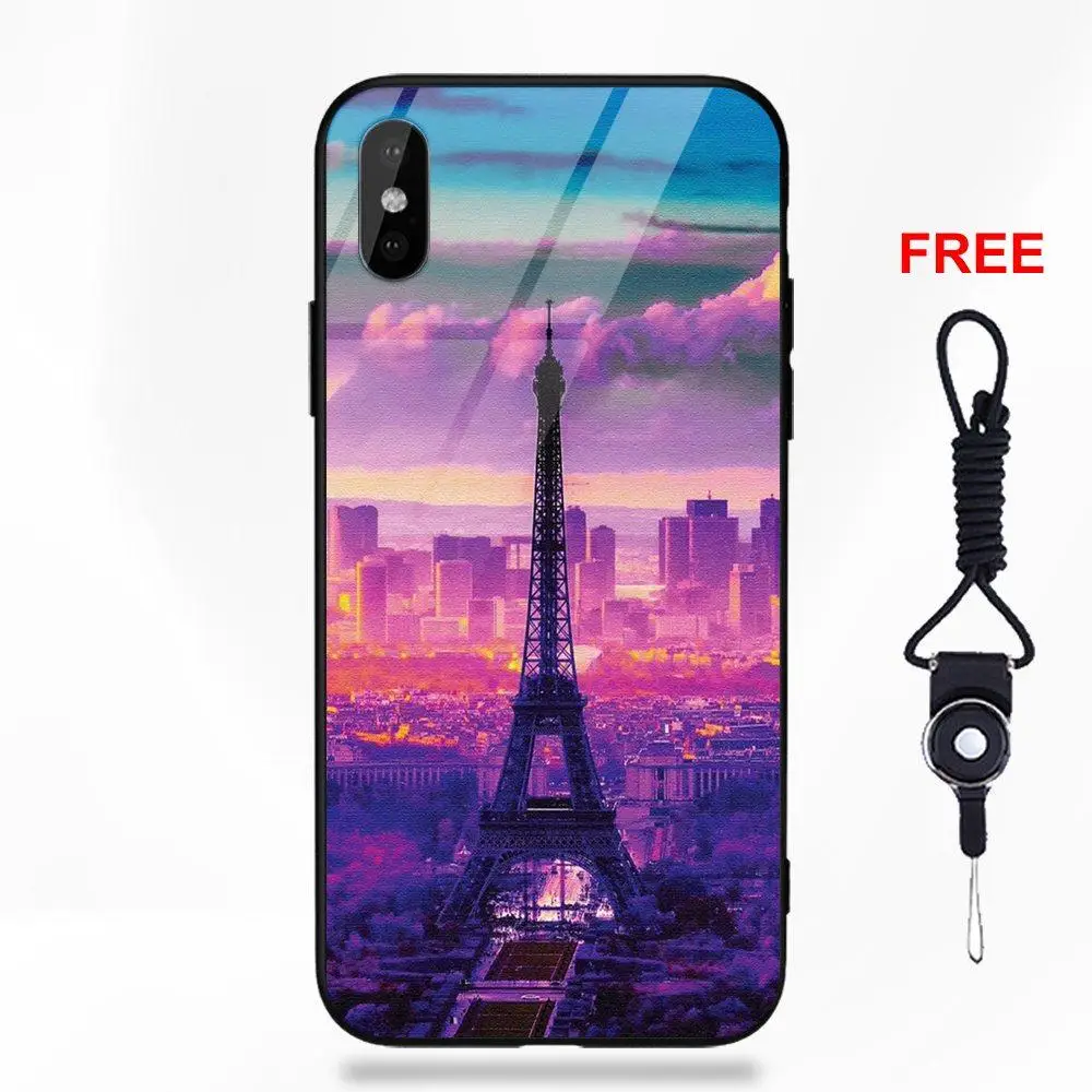 Для Apple iPhone 5 5C 5S SE 6 6S 7 8 Plus X XS Max XR Мягкий ТПУ чехол+ закаленное стекло Лидер продаж Эйфелева башня ночная сцена