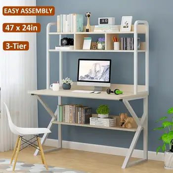 شراءمن السهل تجميع مكتب الكمبيوتر الحديثة نمط الكمبيوتر مكتب للحاسوب شخصي مريح حامل مكتب للحاسوب شخصي مع 3 طبقة الرف لمكتب المنزل
