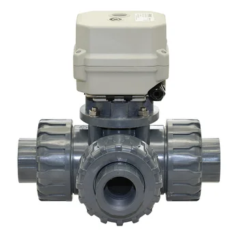 

3-Way DN32 1 1/4'' UPVC Motorized Ball Valve ACDC24V 110-230VAC Electric Actuated Water Valve With Manual Override