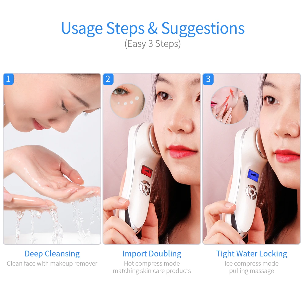 Facial Hot&Cold Vibration Massager Ice Skin Care Cryotherapy Calm Skin Shrink Pores Warm Heating Relax Skin Lifting Device 6