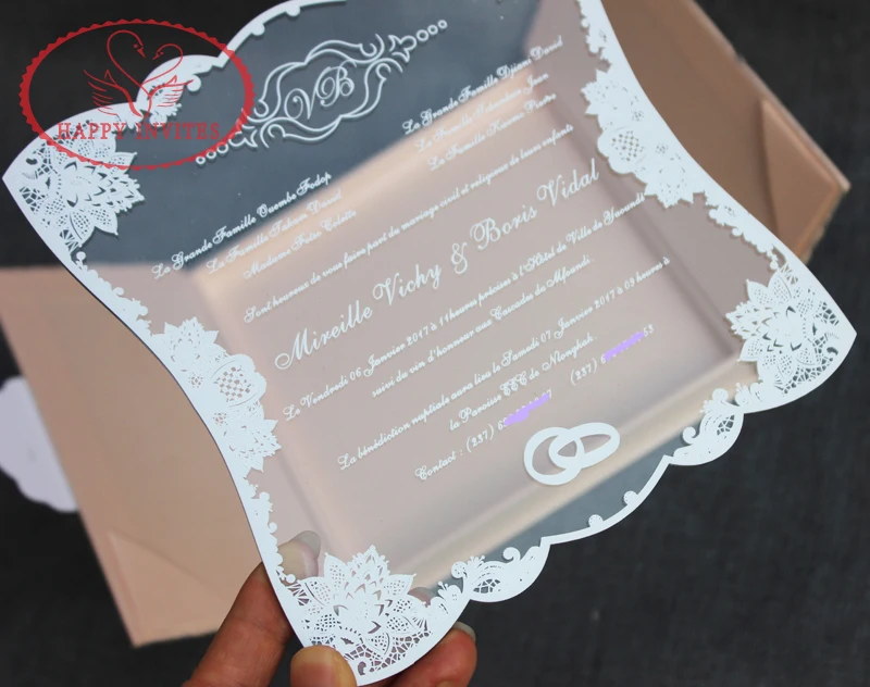 HI1144 - 10 Customized  Light Pink Hard Cover Box Wedding Card with Acrylic Invitation Made in China