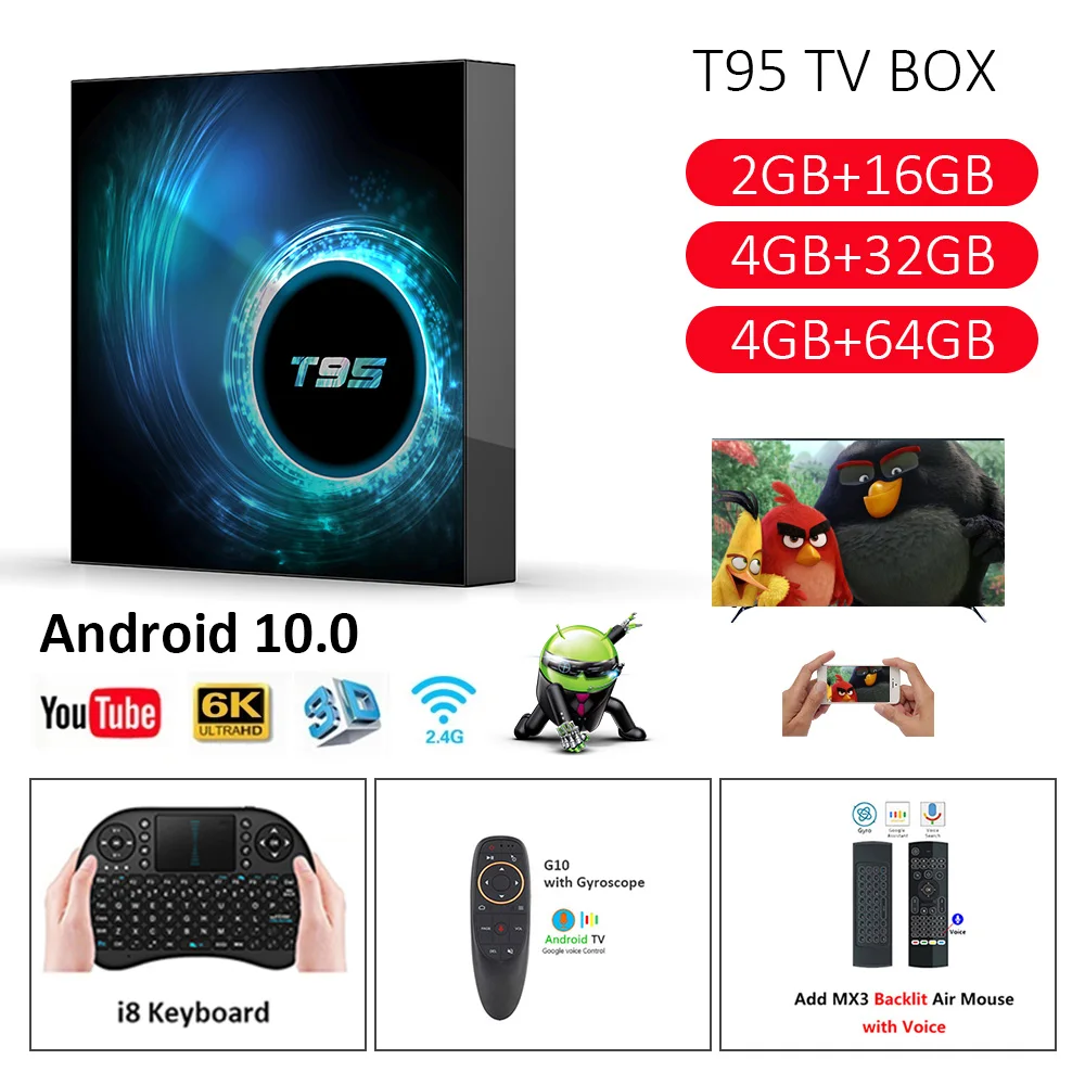 

T95 TV BOX Android 10.0 Allwinner H616 Quad Core 4GB 32GB 64GB Wifi 6K Set Top Box Wifi Netflix Youtube Android TV Media player