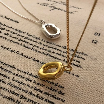

Coarse Donut Pendant Necklace Real 925 Sterling Silver Punk O Shaped Gold Necklace Fashion Women Necklace Korean Silver Jewelry