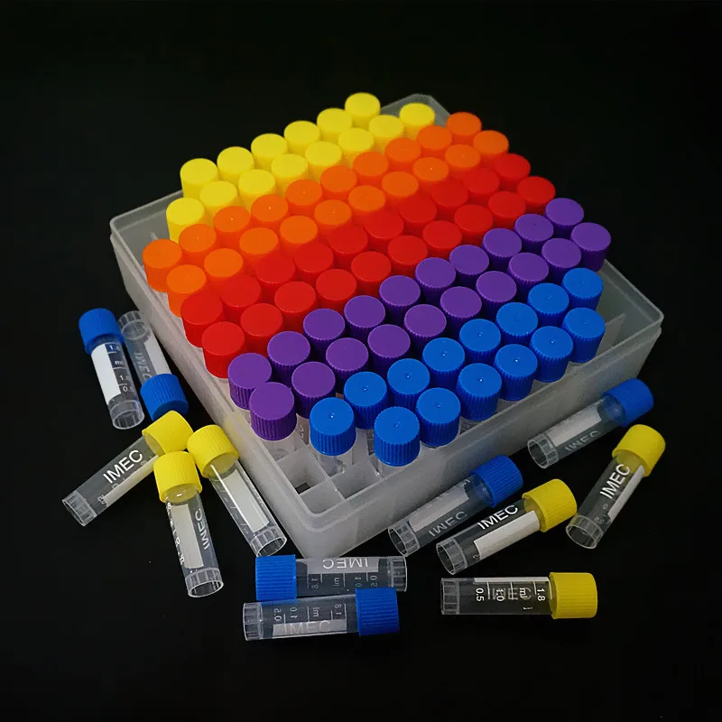 100 Pieces Plastic 1.8ml Freezing Tube + One Piece 100 Vents Plastic Freezing Tube Storage Box For Experiment