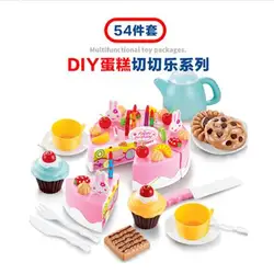 54PCS play house set Child High Quality Kitchen Toy Set 54pcs Pretend Play House Dishes Kid Toys Cutting Birthday Cake Food