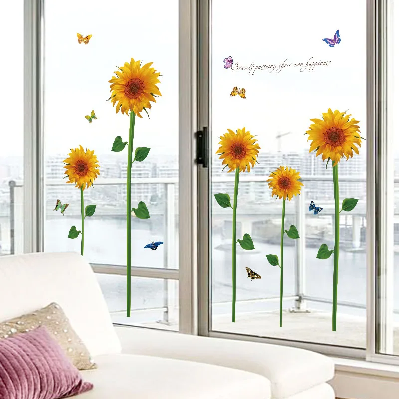 MOTASOM Removable PVC Flower Plant Leaf Peel and Stick Wall Stickers Sunflower and Butterfly Wall Decals DIY Wall Art Decor Home Decoration for Kids Baby Living Room TV Background Bedroom