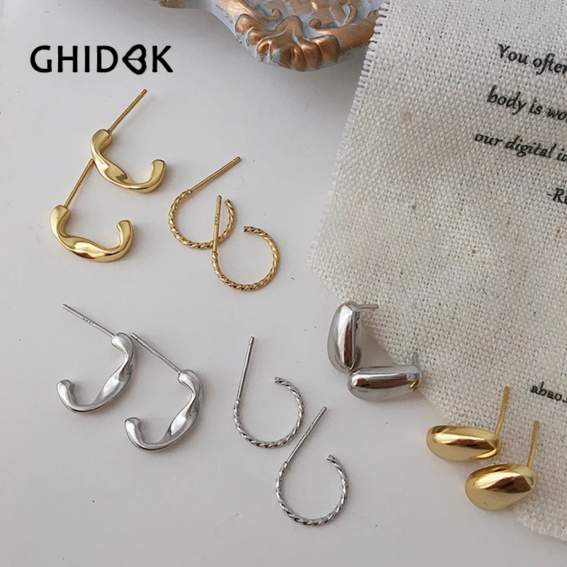 GHIDBK элегантный 925 пробы Серебряный скрученный круг серьги-кольца в форме C Дизайн Кольцо Серьги минималистичный уличный стиль серьги
