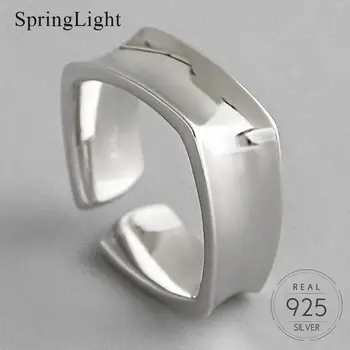 

Springlight Simple Hammered Square Smooth Ring Real 925 Sterling Silver Creative Handmade Designer Fine Jewelry Rings for Women