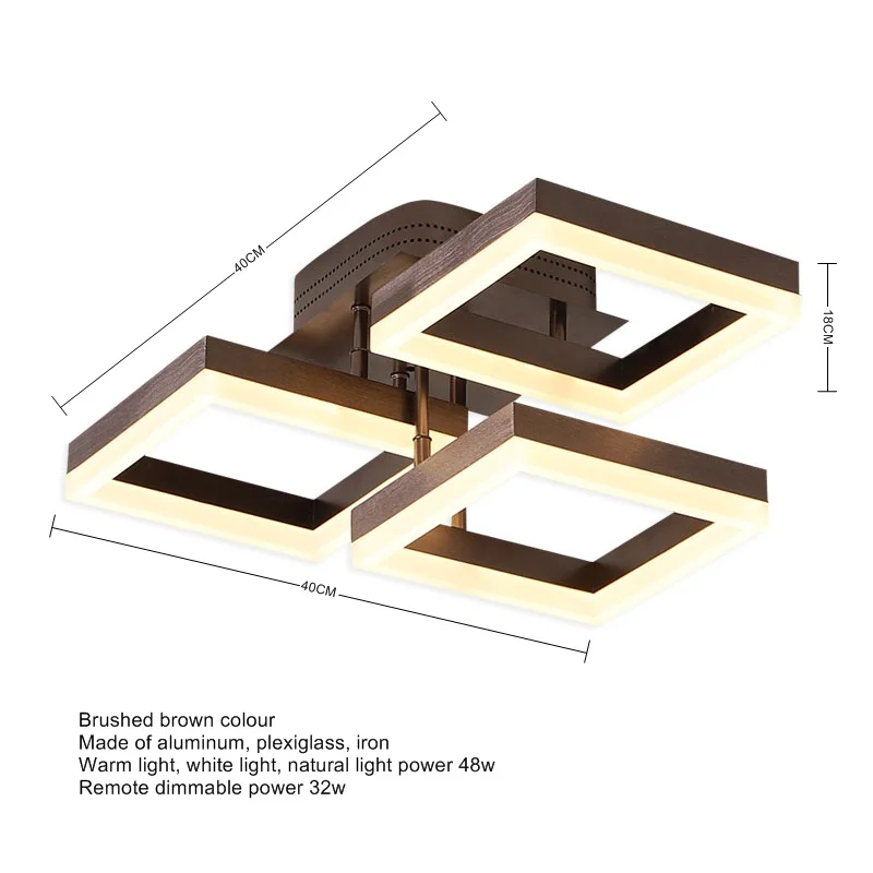 LOFAHS современный светодиодный потолочный светильник, светильник для гостиной, алюминиевый акриловый декоративный светильник для кухни, спальни, Домашний Светильник ing Wisdom House - Цвет корпуса: 6104-40x40cm brown