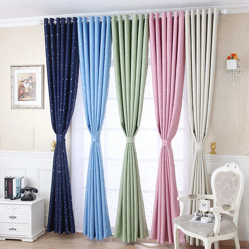 Star Printed Kids Bedroom Curtains Elegant Black Out Valances Children
