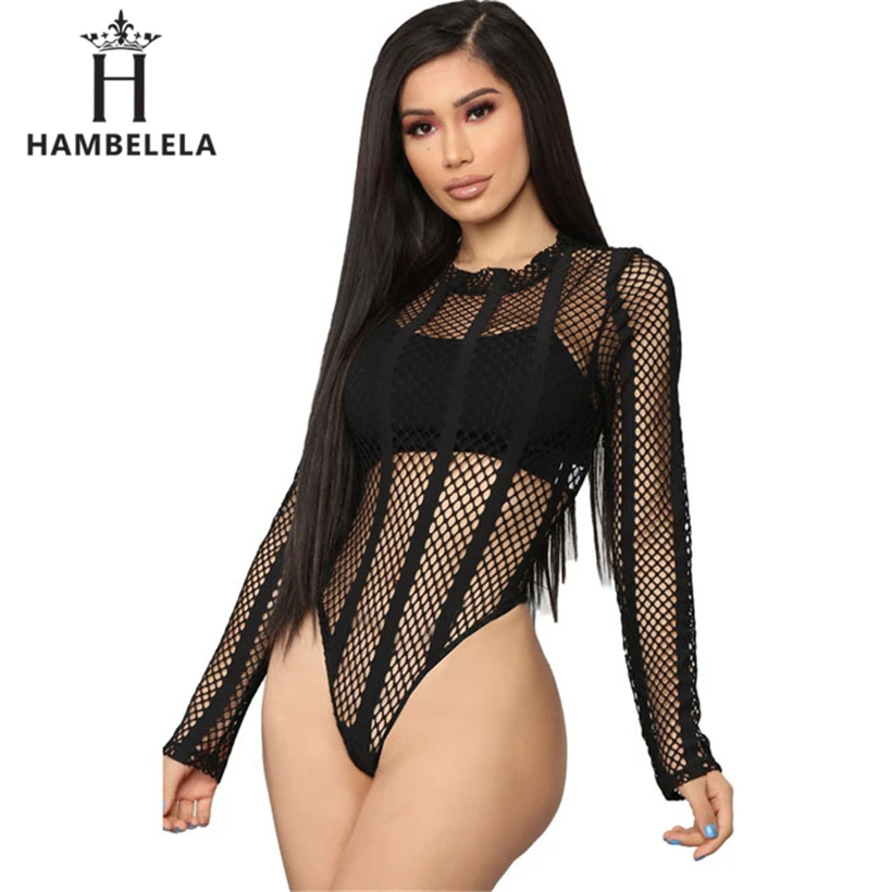 HAMBELELA Sexy Black Red Mesh Bodysuit Womens Hollow Out O-Neck Long Sleeve Body Combinaison Femme Summer Tops Women Overalls (7)
