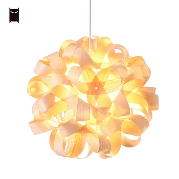 

Wood Flower Ball Globe Sphere Pendant Light Fixture Nordic Scandinavian Art Deco Style Hanging Ceiling Lamp Lustre Foyer Design