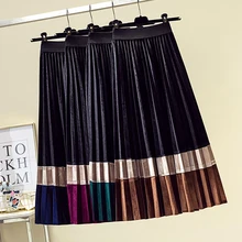 Винтажные бархатные осенние полосатые длинные зимние женские плиссированные юбки средней длины с принтом Элегантные повседневные юбки трапециевидной формы до середины икры с высокой талией