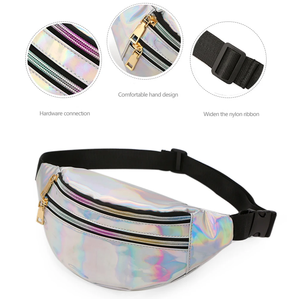 New Fashion PU Leather Waist Bag For The Belt Unisex Two Style Crack Laser Fanny Pack Wallet Key Phone Storage Purse Bum Hip Bag