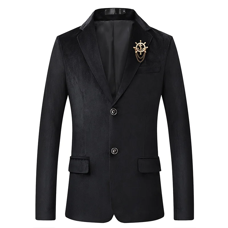 Черный бархатный блейзер для мужчин, повседневный деловой мужской костюм, один пиджак, новая мода, мужской пиджак для выпускного, FOVIVA JC908