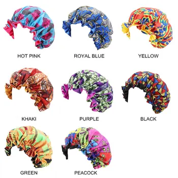 

Extra Large Size Hair Caps African Pattern Satin Bonnet Big Wave Brim Night Sleep Cap Women Flower Turban Hair Styling Tool
