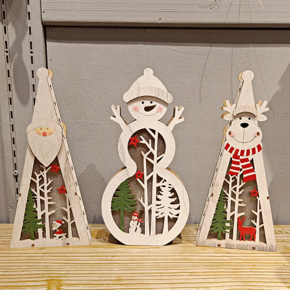 

1pc LED Christmas Wooden Tree Hollow Fretwork Laser Cutting Slice Tags Pendant Snow Christmas Decorations for Home