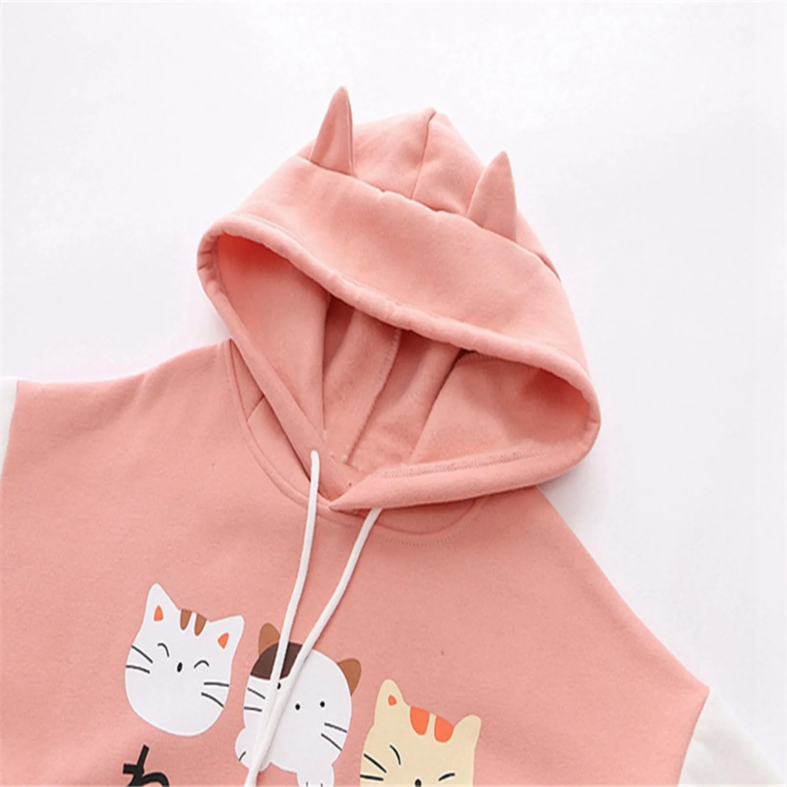 2022 Kawaii Hoodie Cat Ear Women Print Graphic Japanese Clothes Lolita Cute Cartoon Cat Ribbon Sweatshirt Teen Girl Pullover TOP sweatshirts for girls