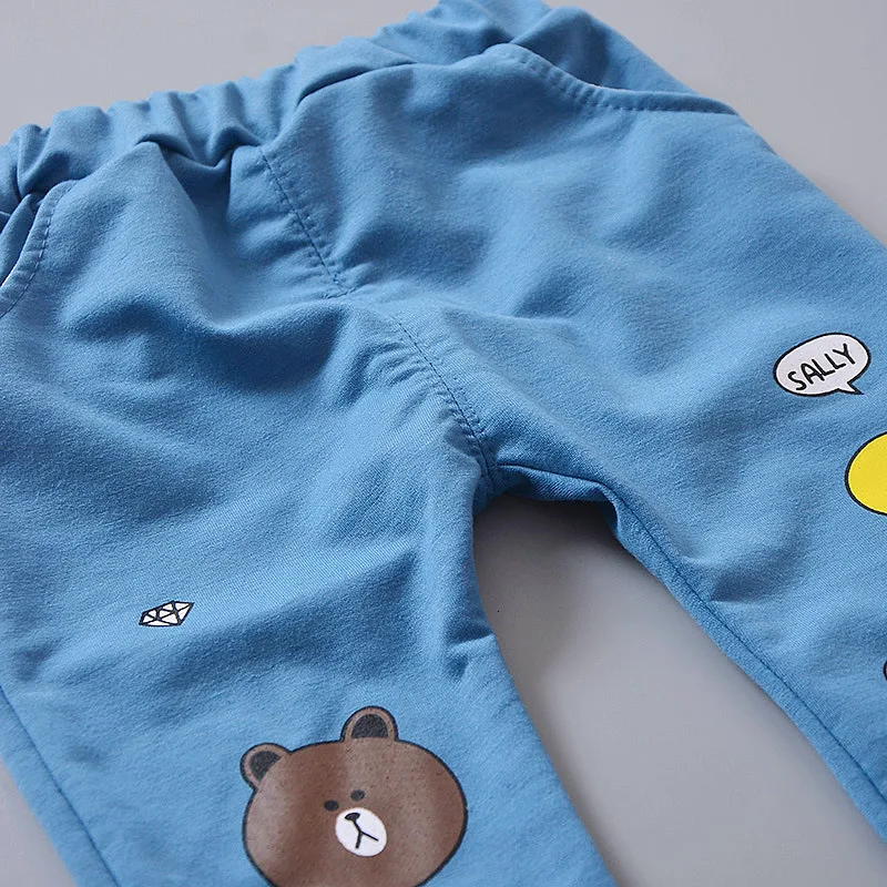 Весенне-осенние детские комплекты одежды с рисунками для мальчиков и девочек, Детская футболка с принтом медведя, джинсы, 2 шт./компл