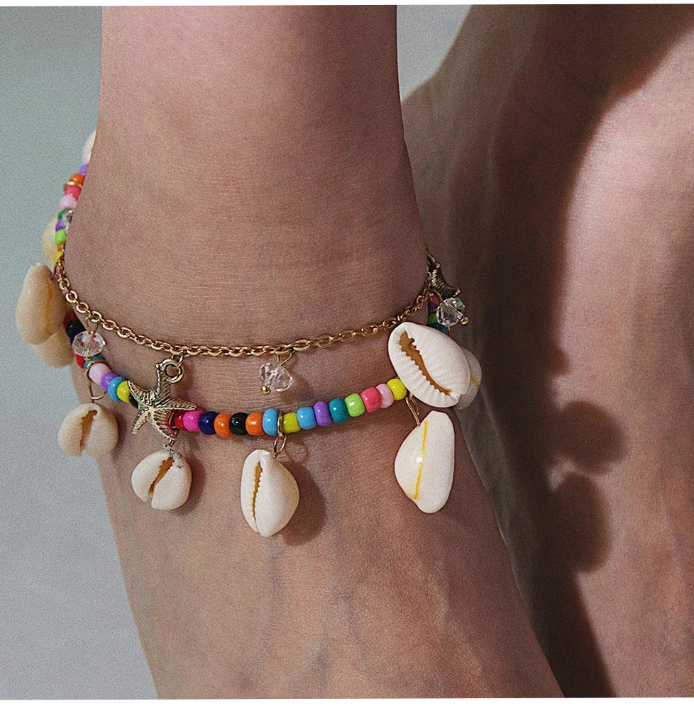 Youvanic Boho Seashell ножные браслеты для женщин в виде ракушки амулеты красочные бусины браслет на лодыжке цепочка для ног летние пляжные модные украшения 0557