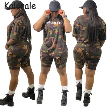 

4XL 5XL Two Piece Set Women Fashion Camouflage Tracksuit 2 Piece Set Summer Clothes 2 Piece Biker Shorts Sets Outfits Plus Size