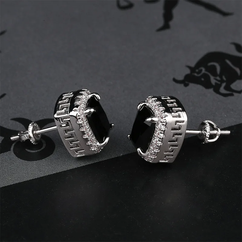 Хип-хоп ювелирные серьги для мужчин и женщин золото серебро Цвет Iced Out CZ Bling квадратные серьги с закручивающаяся задняя часть пряжки