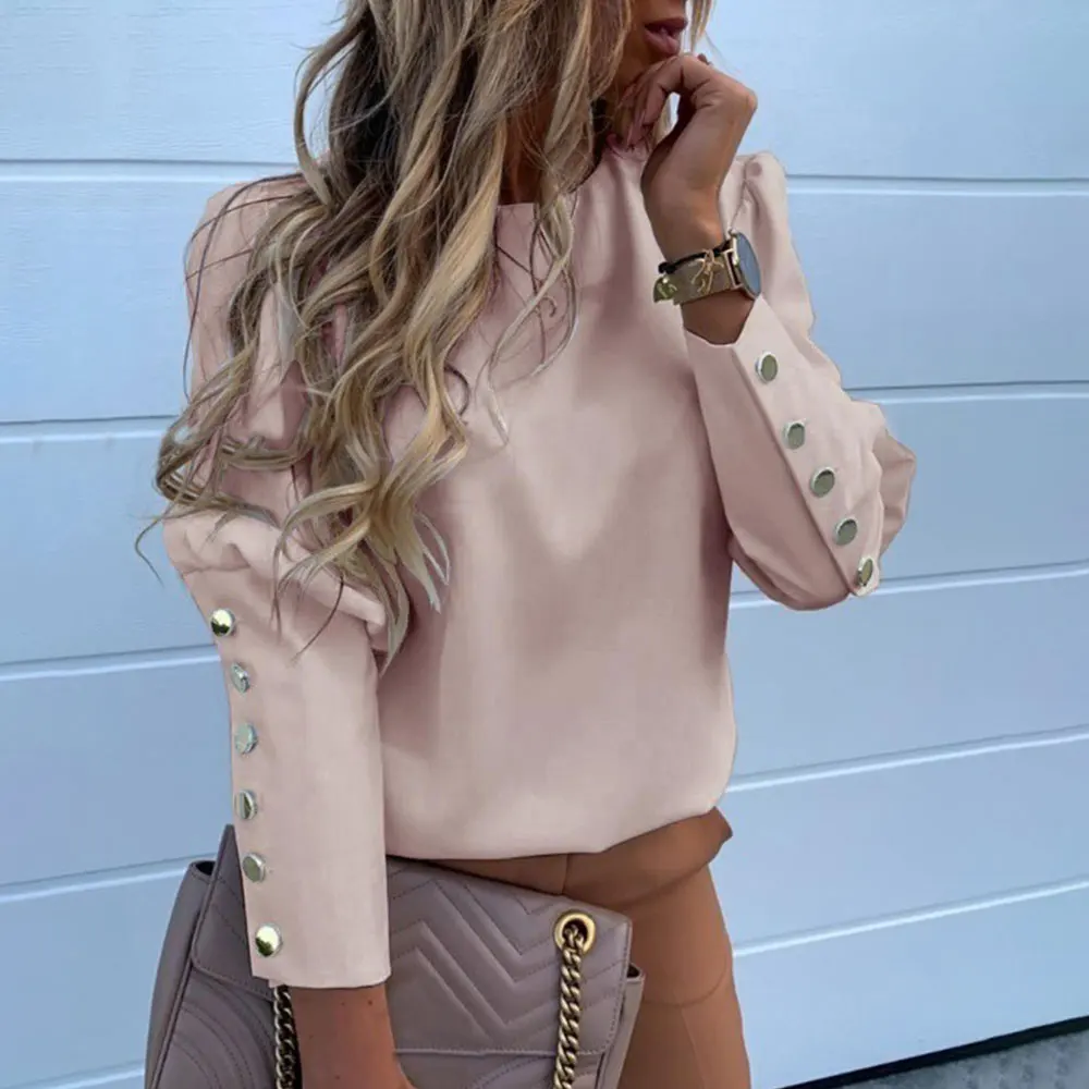 Jocoo Jolee Women Metal Buttons Long Sleeve Blouse Office Lady Shirt Casual Pineapple Print Tops Plus Size Casual Loose Blouses