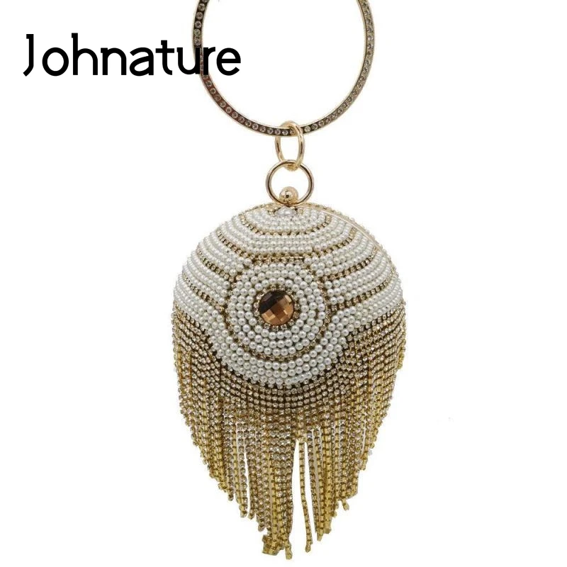 Женские вечерние сумки Johnature с жемчужинами и бриллиантами модные |