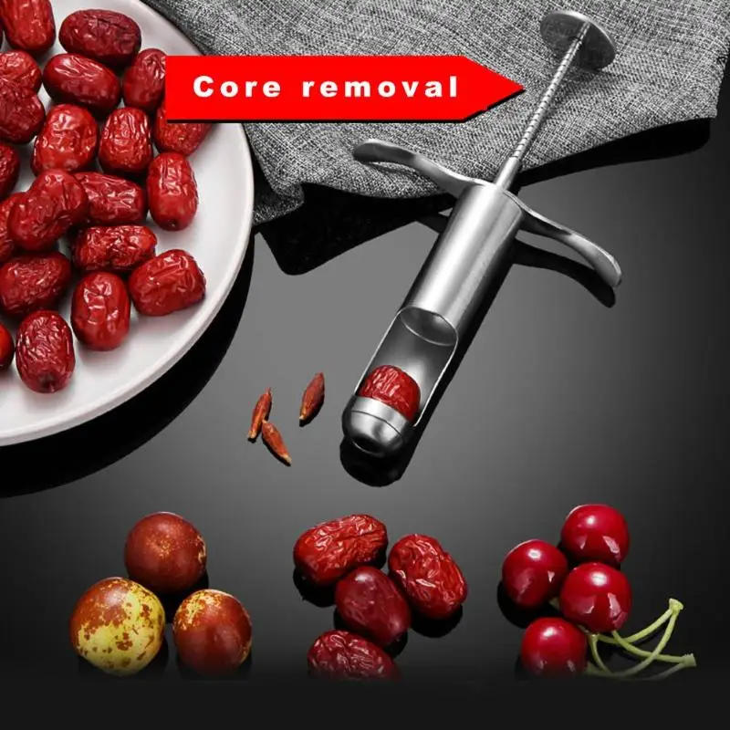 Кухня прочный Вишневый сердечник в форме шприца Jujube красный финики ptter нержавеющая сталь фрукты ядро для удаления Серебристые гаджеты