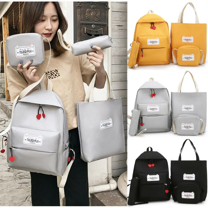 

Fashion Simple 4pcs Women's Girls Cute Letter Oxford Canvas Travel Shoulder Backpack School Rucksack Bags Pencil Case