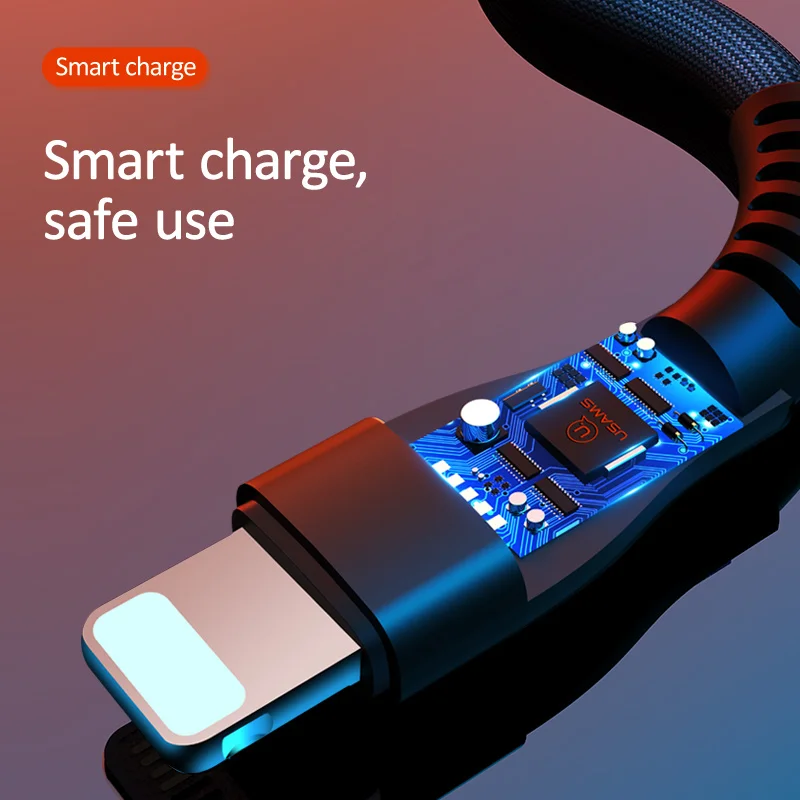 USAMS USB кабель для iPhone XS XR Быстрая зарядка ультра-тонкий Реверсивный кабель для зарядки и передачи данных для iPhone X 8 iPad провод шнур
