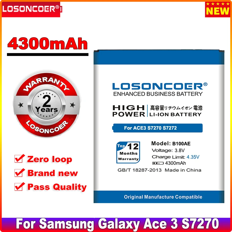 LOSONCOER 4300 мАч B100AE батарея для Samsung Galaxy Ace 3 S7270 S7272 S7898 S7562C S7568i i699i s7262 s7260 S7270L|battery for