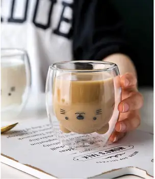 

Creative Cute Bear Double-layer Coffee Mug Double Glass Cup Carton Animal Milk Glass Lady Cute Gift Christmas gift