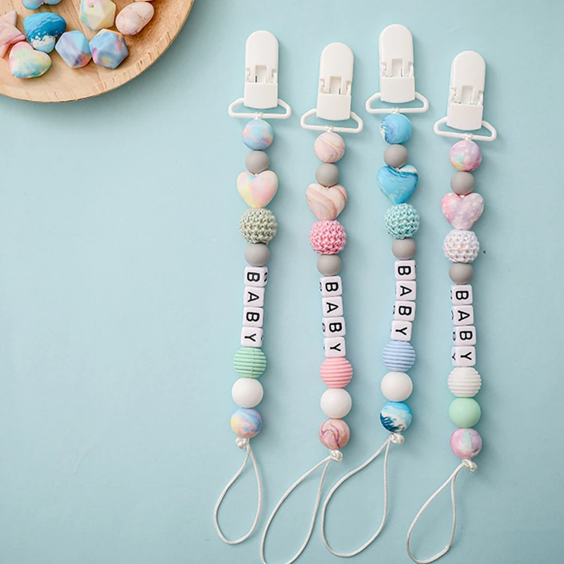 

1pc Baby Pacifier Clips Silicone Beads Baby Teether Newborn Food Grade Planet Teething Chain Dummy Holder Nipple Clip Tiny Rod