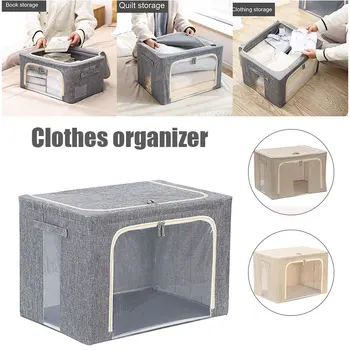 

Newly Cloth Art Folding Box Fabric Storage Bins Foldable Grey Beige Box Big Capacity for Home